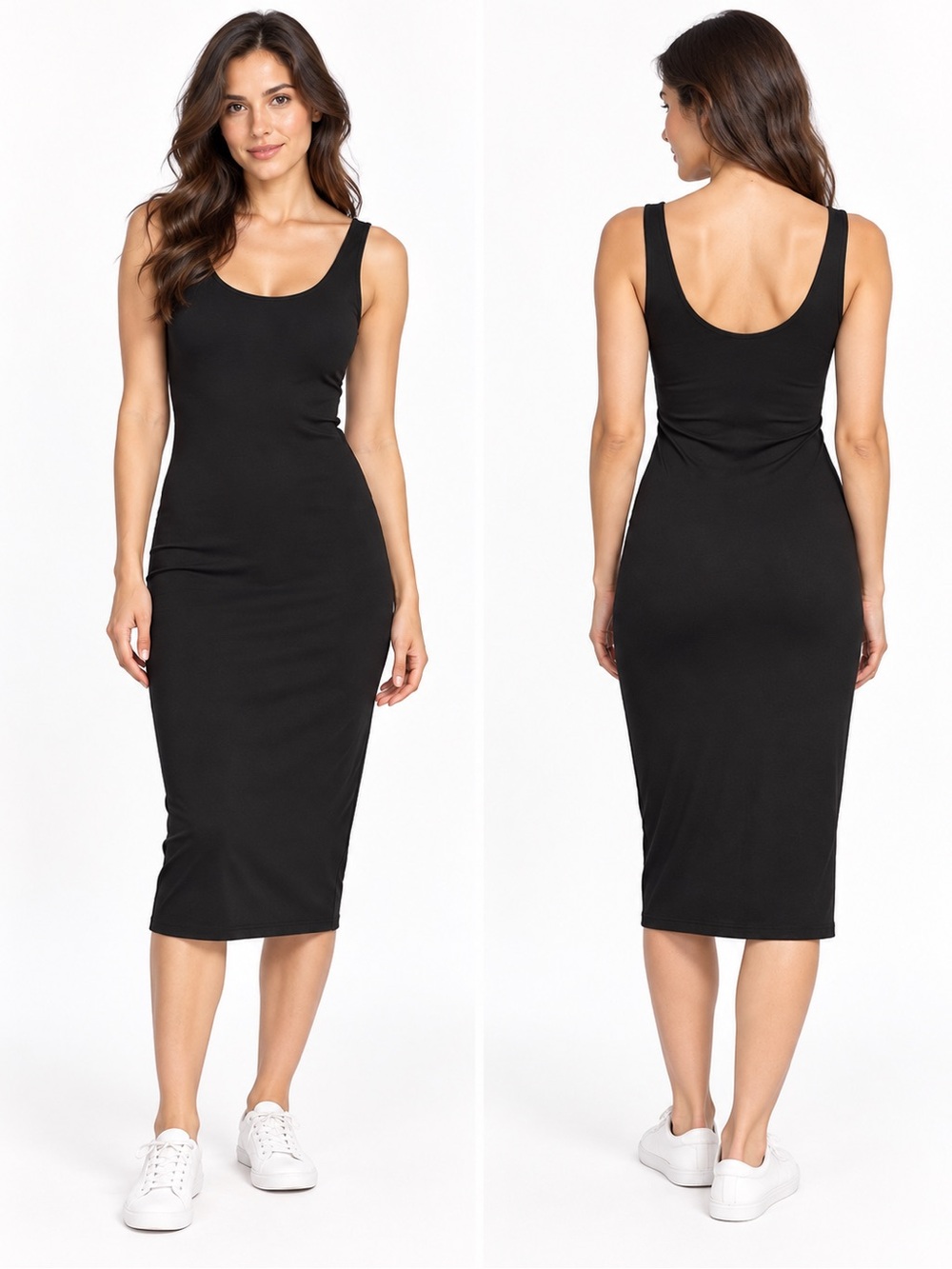 Women's Black Scoop Neck Tank Midi Dress